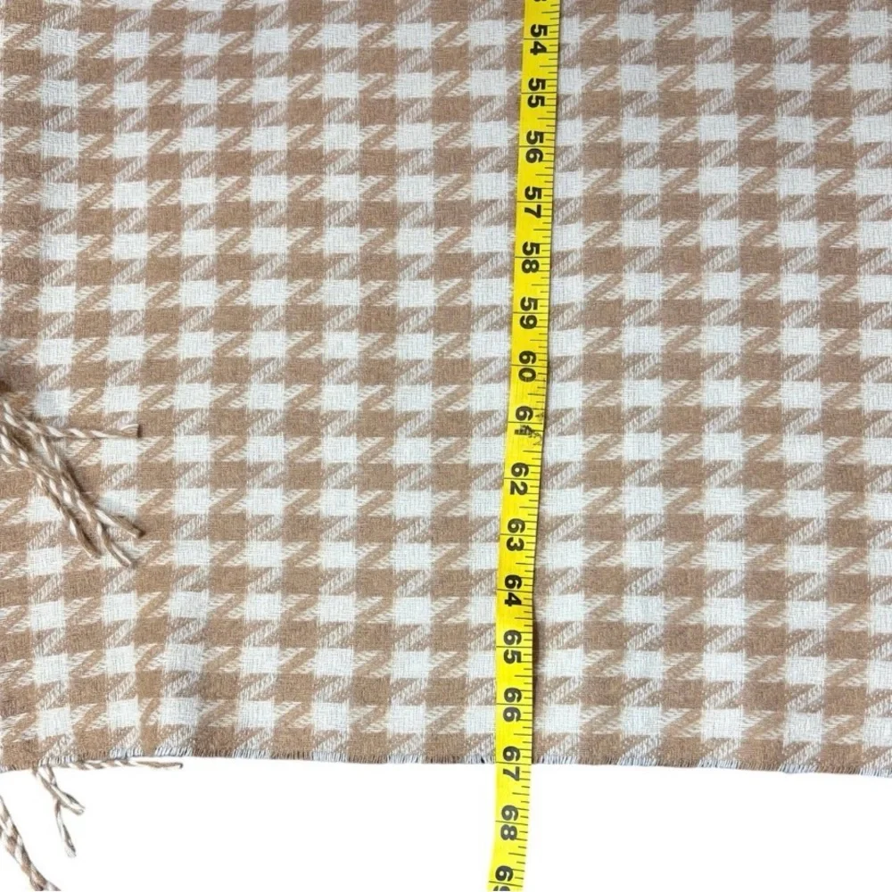 Talbots Made in Italy Houndstooth Wool Blend Fringe Scarf Wrap Preppy Timeless